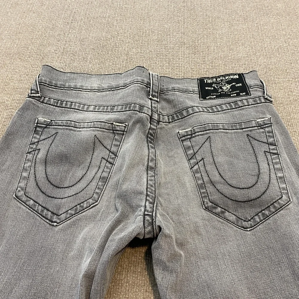 True Religion Rocco Relaxed Skinny Jeans Gray Med Wash Stretch Denim Mens 33x34